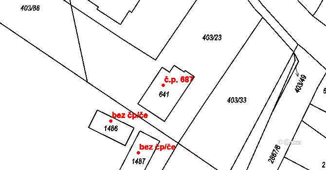 Bystřice pod Hostýnem 687 na parcele st. 641 v KÚ Bystřice pod Hostýnem, Katastrální mapa