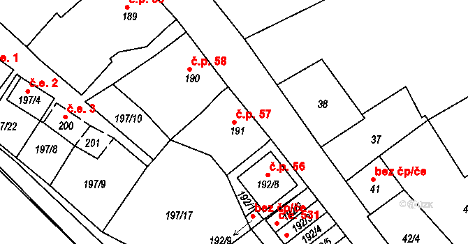 Sedlešovice 57, Nový Šaldorf-Sedlešovice na parcele st. 191 v KÚ Sedlešovice, Katastrální mapa