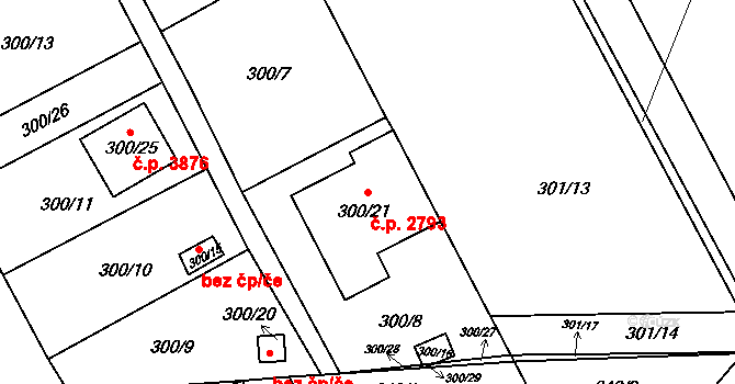 Znojmo 2793 na parcele st. 300/21 v KÚ Znojmo-Louka, Katastrální mapa