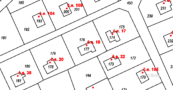 Dojetřice 18, Sázava na parcele st. 177 v KÚ Dojetřice, Katastrální mapa