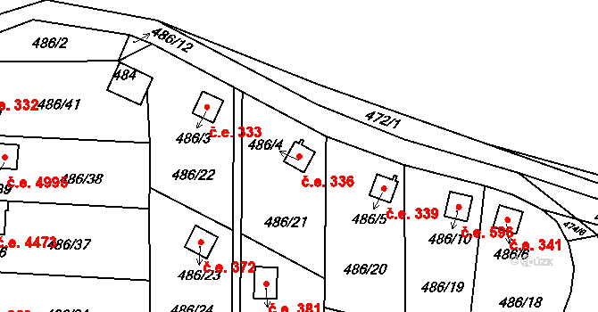 Hruškové Dvory 336, Jihlava na parcele st. 486/4 v KÚ Hruškové Dvory, Katastrální mapa