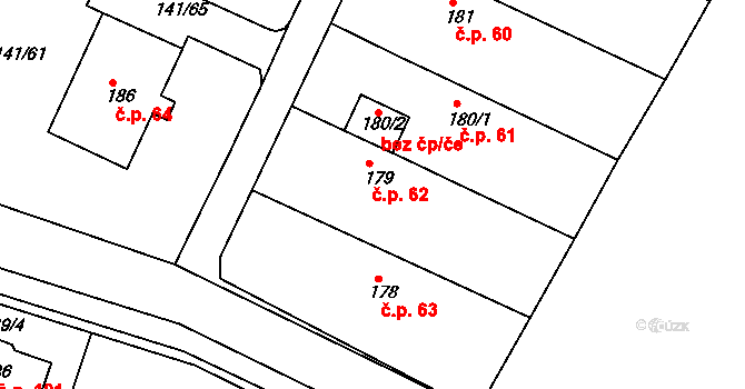 Pakoměřice 62, Bořanovice na parcele st. 179/1 v KÚ Bořanovice, Katastrální mapa