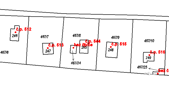 Zvole 544 na parcele st. 265 v KÚ Zvole u Prahy, Katastrální mapa