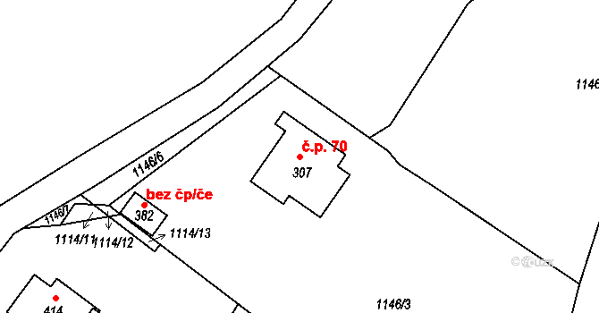 Pihel 70, Nový Bor na parcele st. 307 v KÚ Pihel, Katastrální mapa
