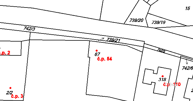 Kunětice 54 na parcele st. 67 v KÚ Kunětice, Katastrální mapa