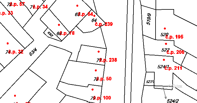 Žatčany 238 na parcele st. 77 v KÚ Žatčany, Katastrální mapa