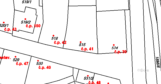 Šardice 41 na parcele st. 515 v KÚ Šardice, Katastrální mapa