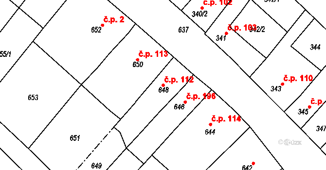 Zarazice 112, Veselí nad Moravou na parcele st. 648 v KÚ Zarazice, Katastrální mapa