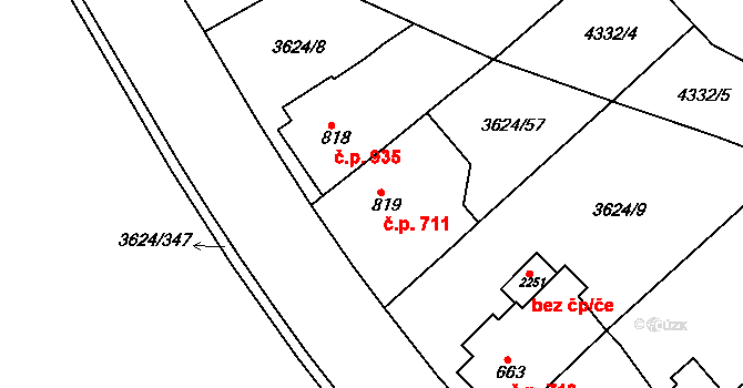 Veselí nad Moravou 711 na parcele st. 819 v KÚ Veselí-Předměstí, Katastrální mapa