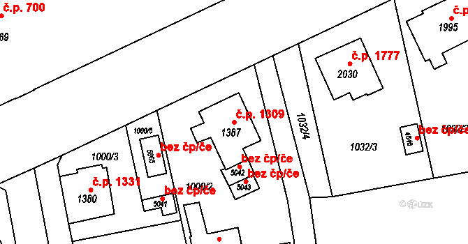 Šumperk 1309 na parcele st. 1387 v KÚ Šumperk, Katastrální mapa