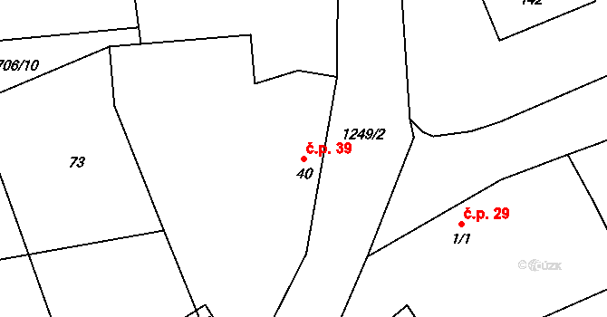 Keblov 39 na parcele st. 40 v KÚ Keblov, Katastrální mapa