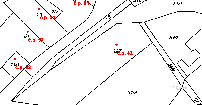 Cerhýnky 42, Cerhenice na parcele st. 127 v KÚ Cerhýnky, Katastrální mapa