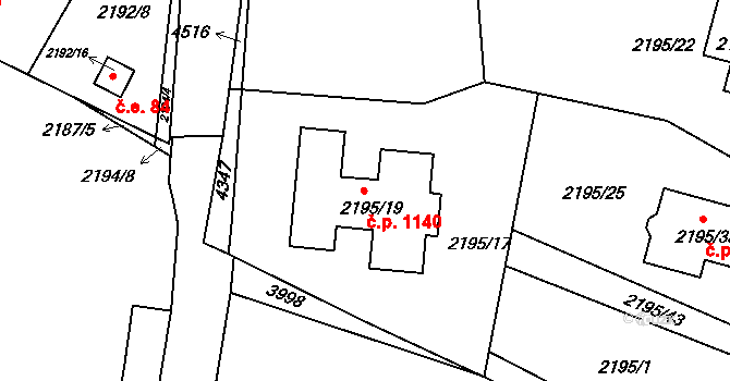 Třeboň II 1140, Třeboň na parcele st. 2195/19 v KÚ Třeboň, Katastrální mapa