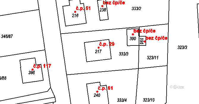 Hatě 29, Skuhrov na parcele st. 217 v KÚ Skuhrov pod Brdy, Katastrální mapa