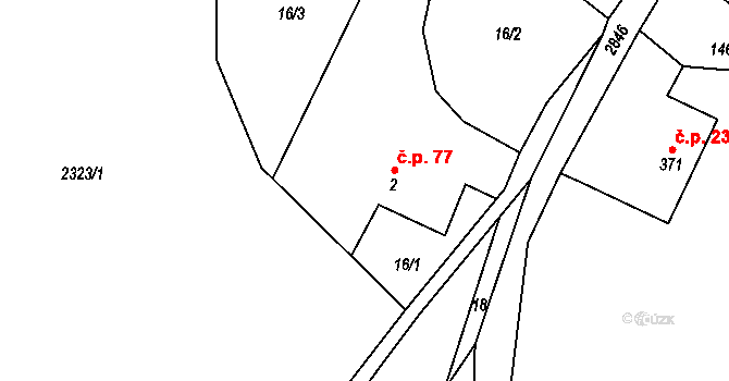 Lubná 77 na parcele st. 2 v KÚ Lubná u Poličky, Katastrální mapa