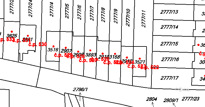 Dolní Předměstí 525, Polička na parcele st. 2910 v KÚ Polička, Katastrální mapa