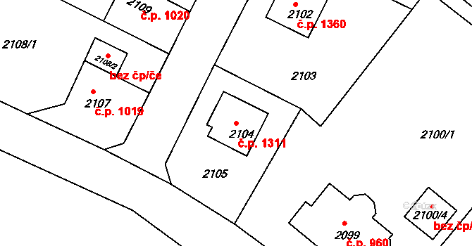 Děčín VI-Letná 1311, Děčín na parcele st. 2104 v KÚ Podmokly, Katastrální mapa