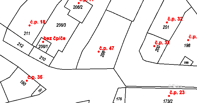 Lazce 47, Troubelice na parcele st. 206 v KÚ Lazce u Troubelic, Katastrální mapa