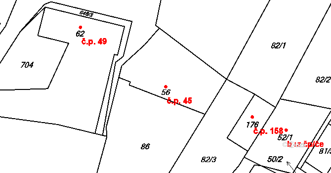 Chomutice 45 na parcele st. 56 v KÚ Chomutice, Katastrální mapa