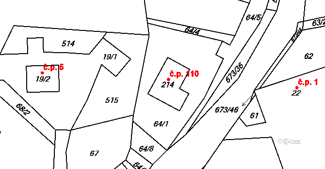 Bradlecká Lhota 110 na parcele st. 214 v KÚ Bradlecká Lhota, Katastrální mapa