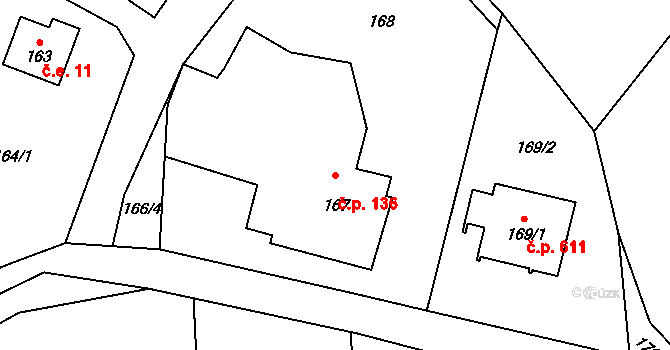 Zašová 136 na parcele st. 167 v KÚ Zašová, Katastrální mapa