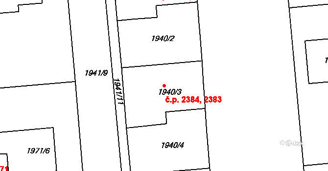 Ústí nad Labem-centrum 2383,2384, Ústí nad Labem na parcele st. 1940/3 v KÚ Ústí nad Labem, Katastrální mapa