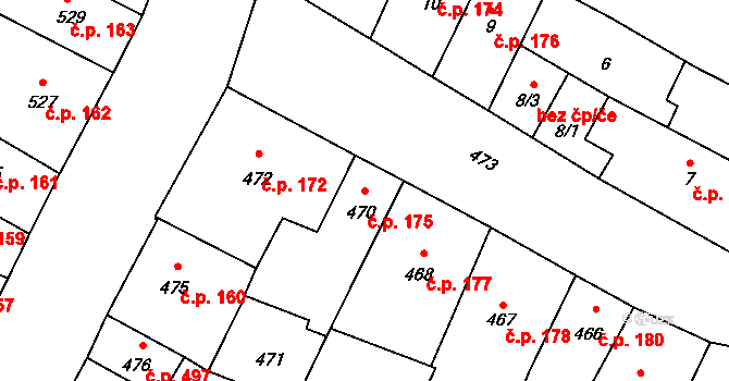 Kadaň 175 na parcele st. 470 v KÚ Kadaň, Katastrální mapa