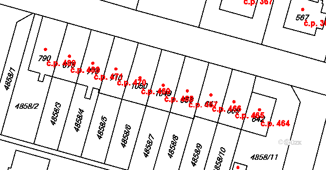 Mohelno 468 na parcele st. 1049 v KÚ Mohelno, Katastrální mapa