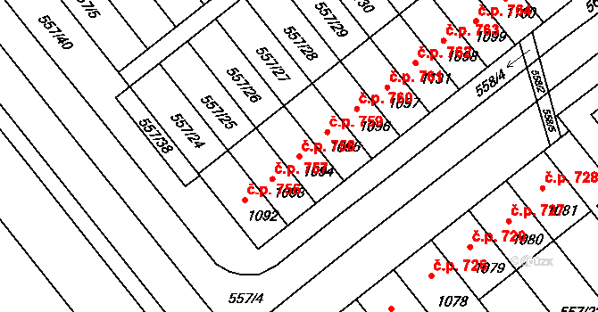 Podklášteří 758, Třebíč na parcele st. 1094 v KÚ Podklášteří, Katastrální mapa