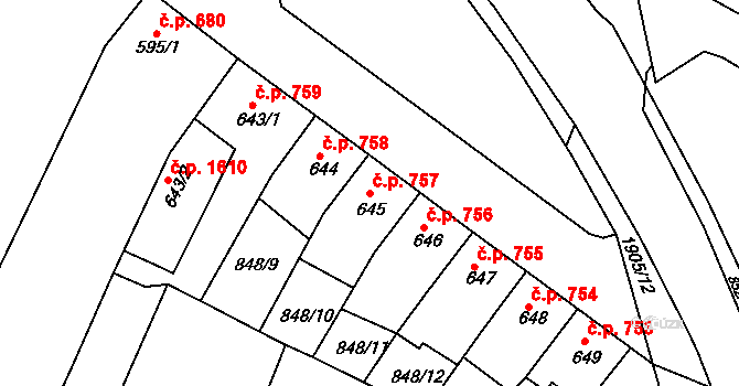 Předměstí 757, Svitavy na parcele st. 645 v KÚ Svitavy-předměstí, Katastrální mapa