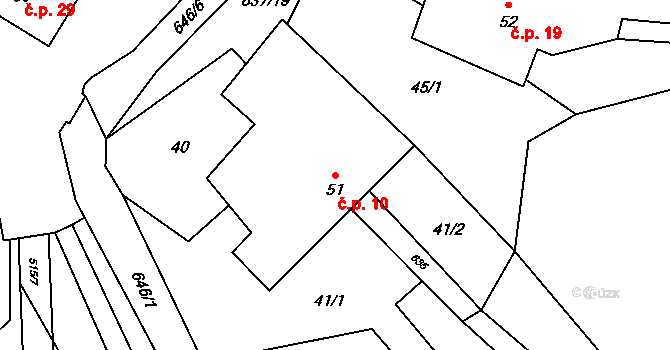 Roubanina 10 na parcele st. 51 v KÚ Roubanina, Katastrální mapa