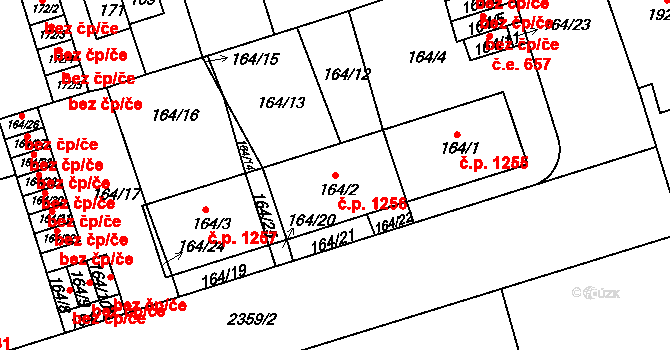 Trnovany 1256, Teplice na parcele st. 164/2 v KÚ Teplice-Trnovany, Katastrální mapa