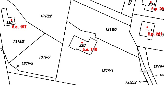 Lubno 110, Frýdlant nad Ostravicí na parcele st. 280 v KÚ Lubno, Katastrální mapa