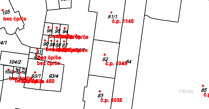 Sokolov 1045 na parcele st. 82 v KÚ Sokolov, Katastrální mapa