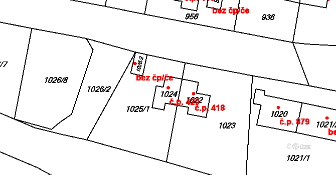 Chodov 420 na parcele st. 1024 v KÚ Dolní Chodov, Katastrální mapa