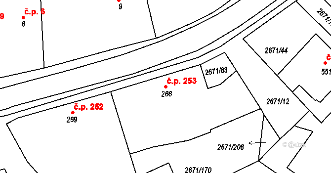 Černilov 253 na parcele st. 266 v KÚ Černilov, Katastrální mapa