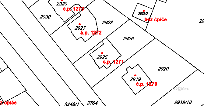 Horní Počernice 1271, Praha na parcele st. 2925 v KÚ Horní Počernice, Katastrální mapa