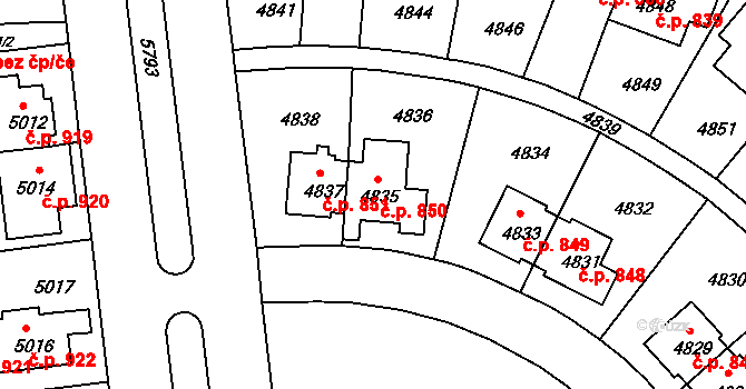 Záběhlice 850, Praha na parcele st. 4835 v KÚ Záběhlice, Katastrální mapa