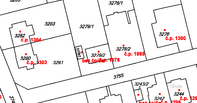 Břevnov 1978, Praha na parcele st. 3279/2 v KÚ Břevnov, Katastrální mapa
