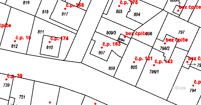 Čimice 163, Praha na parcele st. 807 v KÚ Čimice, Katastrální mapa
