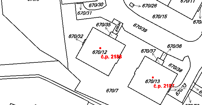 Libeň 2188, Praha na parcele st. 670/12 v KÚ Libeň, Katastrální mapa