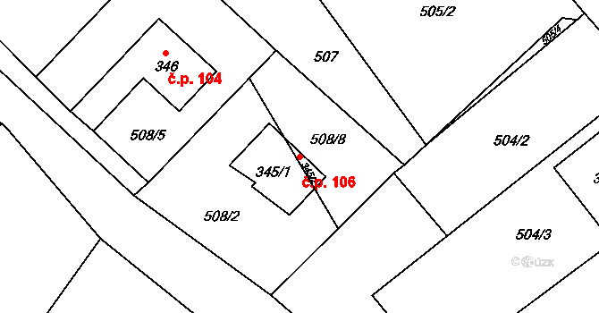 Pilníkov 106 na parcele st. 345/1 v KÚ Pilníkov I, Katastrální mapa