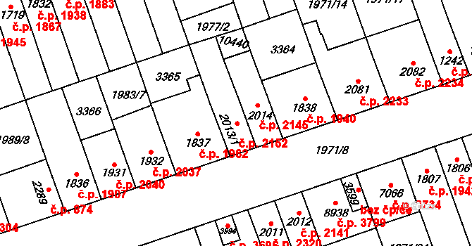 Hodonín 2152 na parcele st. 2013/1 v KÚ Hodonín, Katastrální mapa