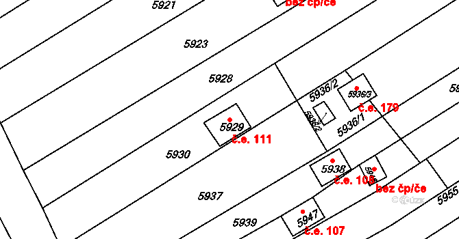 Strážnice 111 na parcele st. 5929 v KÚ Strážnice na Moravě, Katastrální mapa