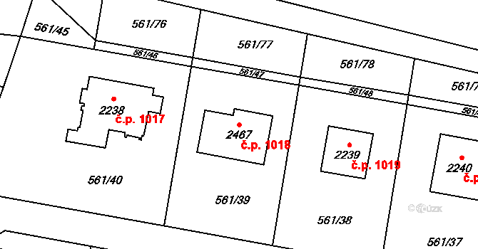 Vrchlabí 1018 na parcele st. 2467 v KÚ Vrchlabí, Katastrální mapa