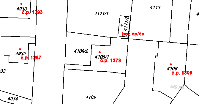 Česká Lípa 1378 na parcele st. 4108/1 v KÚ Česká Lípa, Katastrální mapa