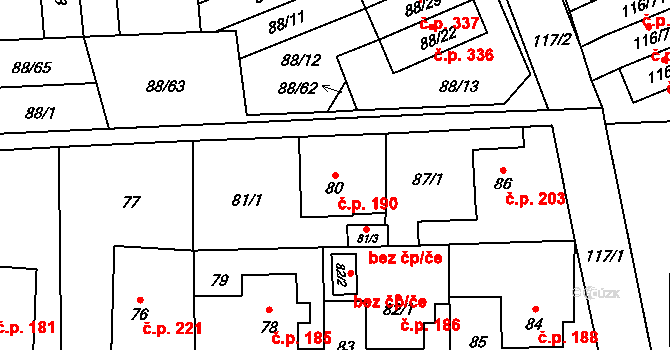 Liberec XII-Staré Pavlovice 190, Liberec na parcele st. 80 v KÚ Staré Pavlovice, Katastrální mapa