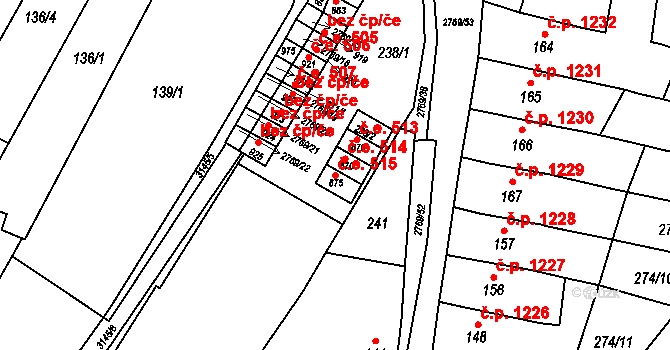 Ivančice 515 na parcele st. 875 v KÚ Kounické Předměstí, Katastrální mapa