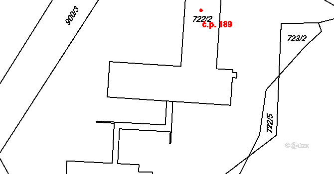 Ostrovačice 189 na parcele st. 722/2 v KÚ Ostrovačice, Katastrální mapa