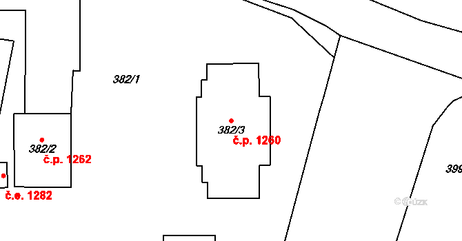 Kuřim 1260 na parcele st. 382/3 v KÚ Kuřim, Katastrální mapa